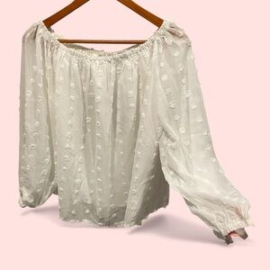 Cute NWT white semi sheer polka dot on or off the shoulder flowy top angel fairy